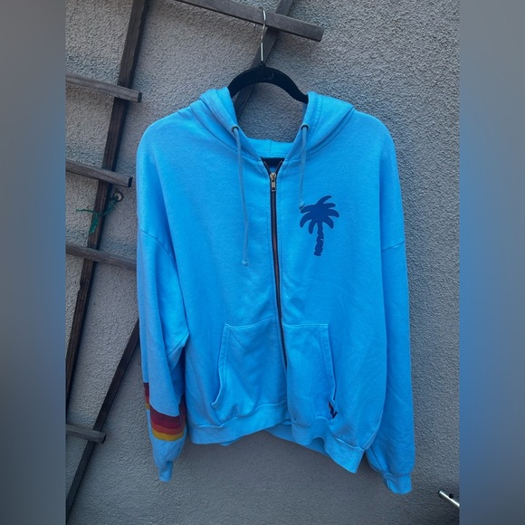 Aviator Palm Tree Festival Zip Up Hoodie In Blue - Picture 3 of 11